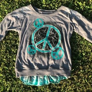✌🏼Peace Sign Retro Top with Faux Plaid Underneath